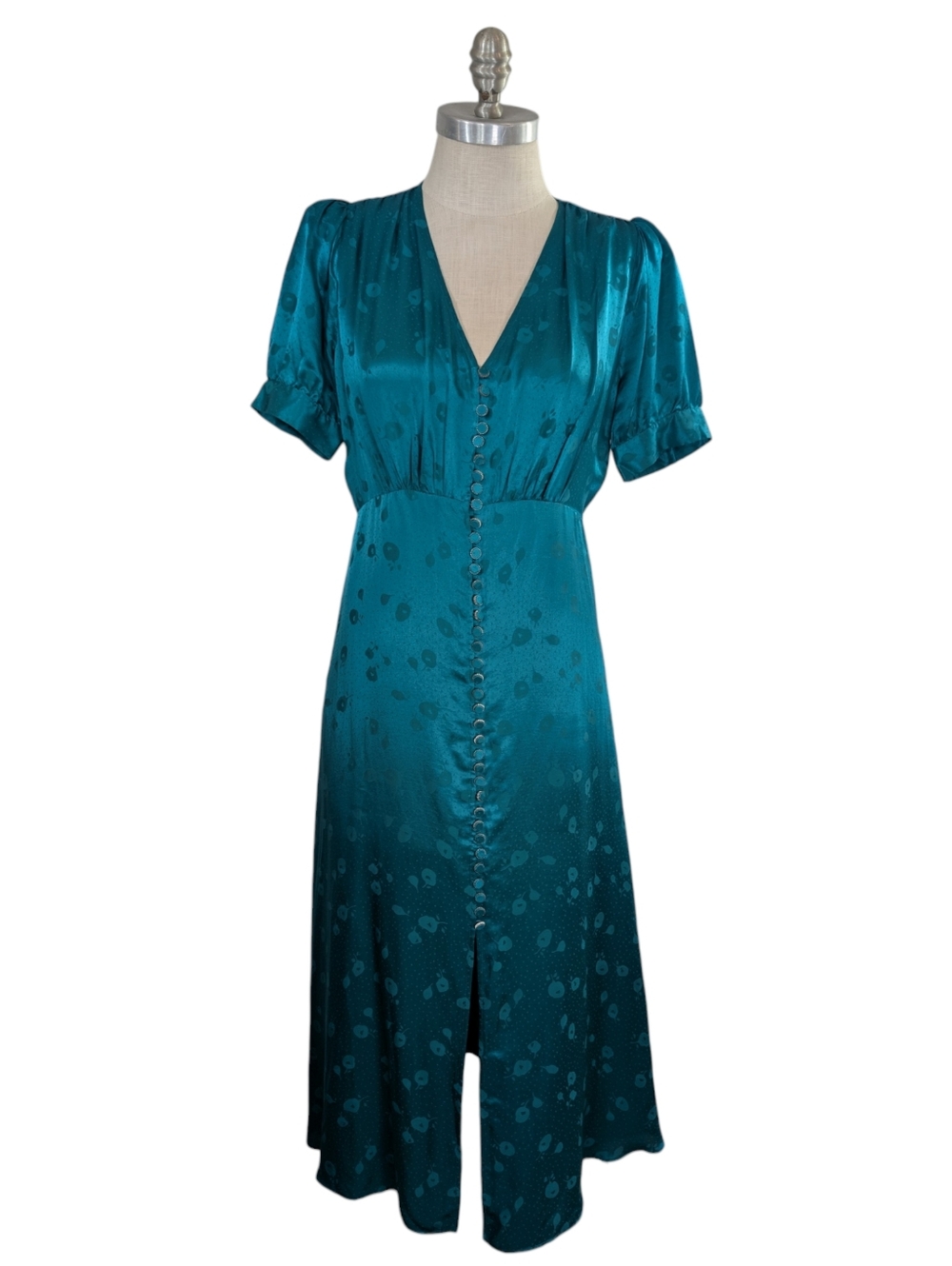 NWT The Kooples Mandarine Jacquard Button Front Robe Dress - Teal - Size 3 (L)